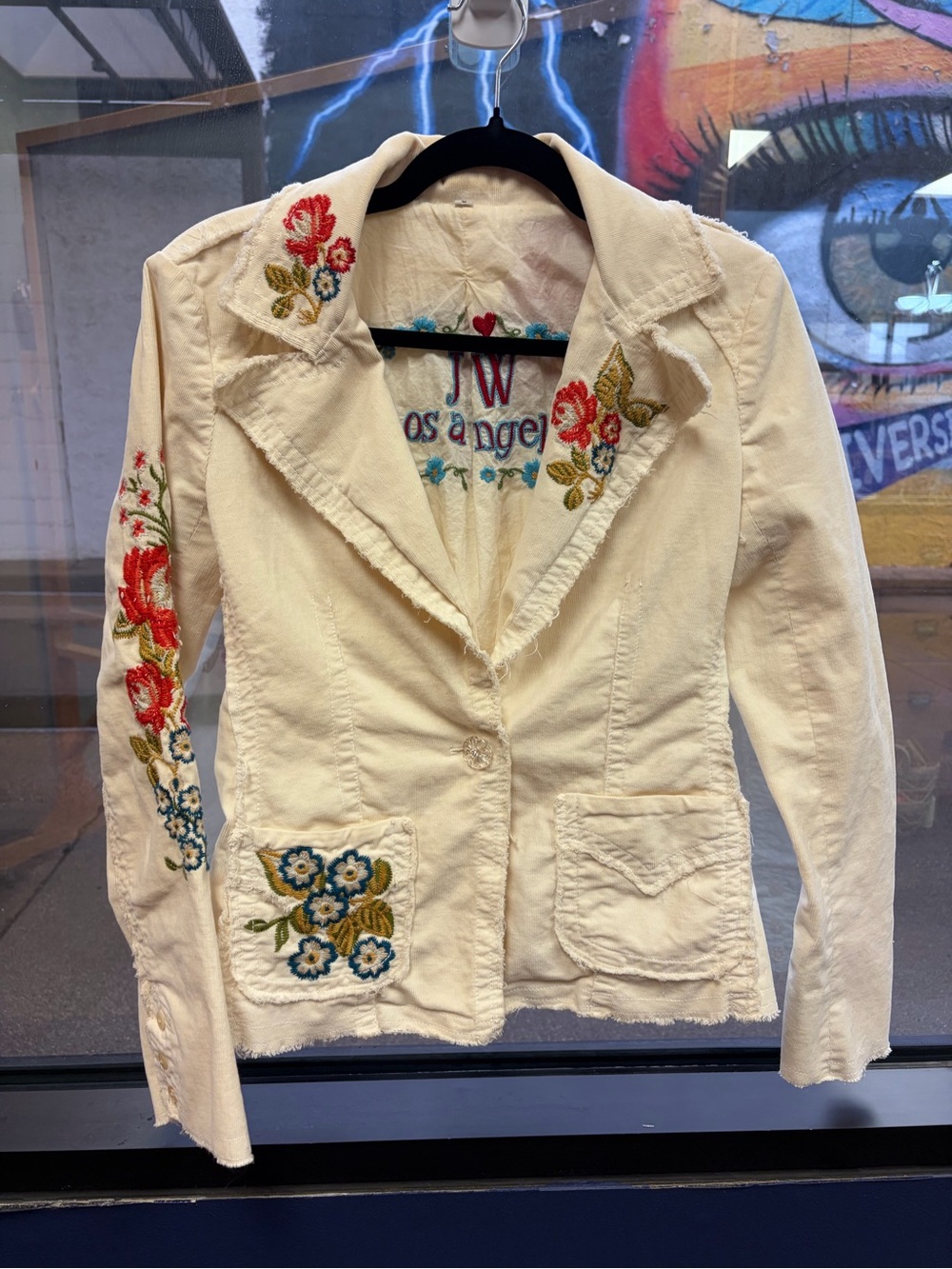 Johnny Was Cream Embroidered Blazer with Floral Motifs